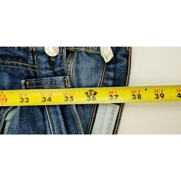Rag & Bone 25X29 Women Skinny Embroidered Logo Blue Denim Woodford Jeans Raw Hem - Picture 12 of 14
